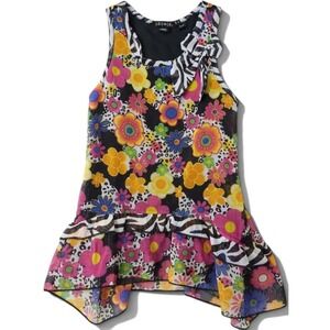 George Kids Floral Animal Print Ruffle Tunic Top Sleeveless Bow Size 4/5 XS